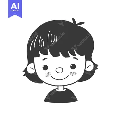 Aset desain premium: Cartoon illustration of a smiling girl with short hair and freckles