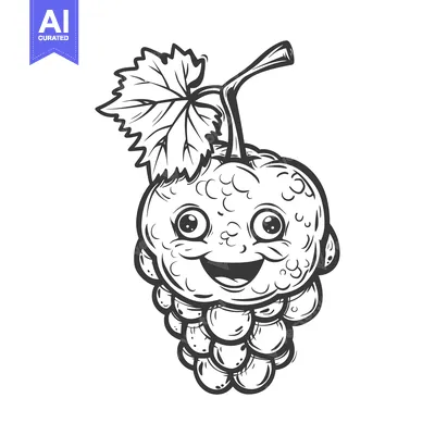 Popular premium asset: Cartoon Illustration of a Smiling Grape with a Leaf