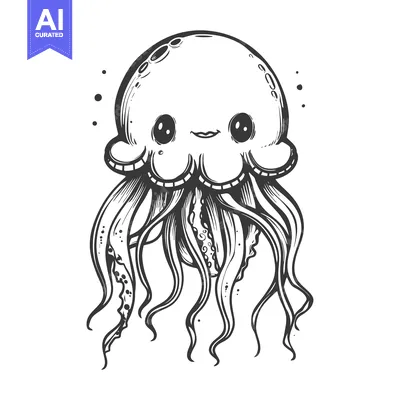 Premium design asset: Cartoon Illustration of a Smiling Jellyfish with Tentacles