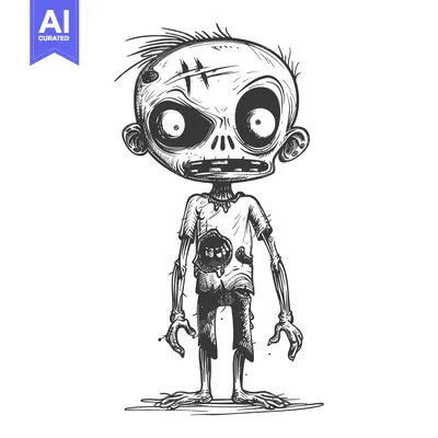Aset premium populer: Cartoon Illustration of a Standing Zombie with Torn Clothing