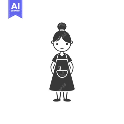 Aset premium populer: Cartoon illustration of a woman in an apron and a bun