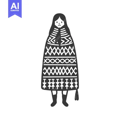 Aset desain premium: Cartoon illustration of a woman wearing a patterned cloak and boots