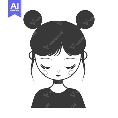 Aset desain premium: Cartoon illustration of a woman with her eyes closed and hair in buns