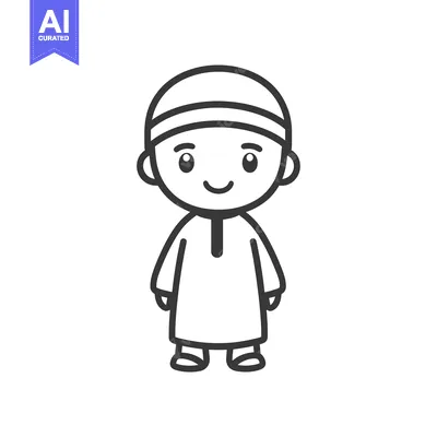 Premium design asset: Cartoon Illustration of a Young Boy Wearing a Traditional Muslim Head