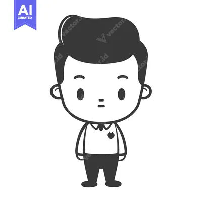 Cartoon Illustration of a Young Boy with a Serious Expression