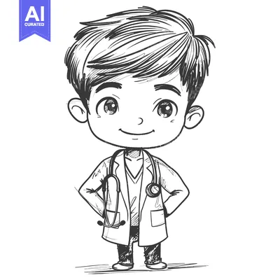Aset desain premium: Cartoon Illustration of a Young Doctor with a Stethoscope