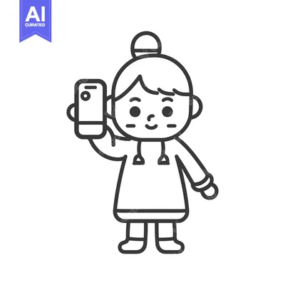 Aset premium populer: Cartoon Illustration of a Young Girl Holding a Smartphone
