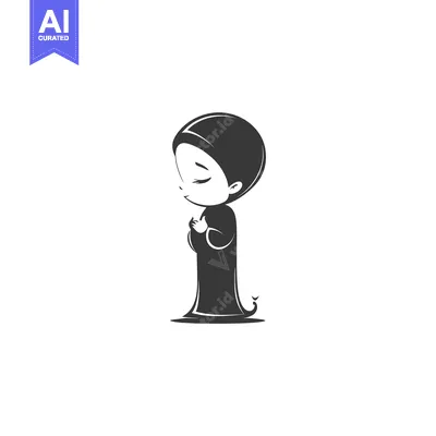 Aset desain premium: Cartoon Illustration of a Young Girl in a Hijab Praying