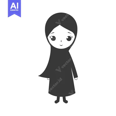 Premium design asset: Cartoon Illustration of a Young Girl Wearing a Hijab