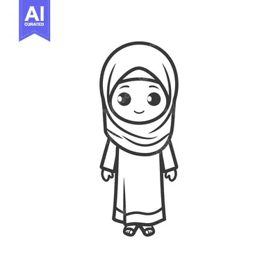 Aset premium populer: Cartoon Illustration of a Young Girl Wearing a Hijab