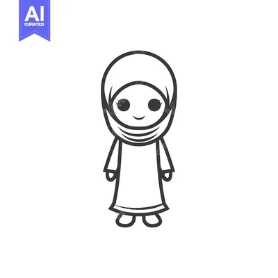 Premium design asset: Cartoon Illustration of a Young Girl Wearing a Hijab