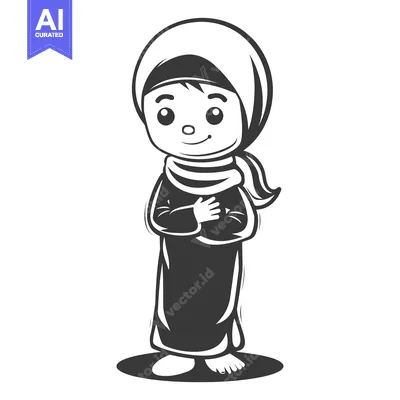 Premium design asset: Cartoon Illustration of a Young Girl Wearing a Hijab and Traditional C