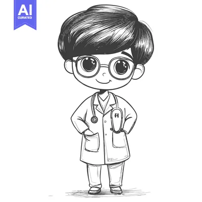 Aset desain premium: Cartoon Illustration of a Young Male Doctor in a White Coat