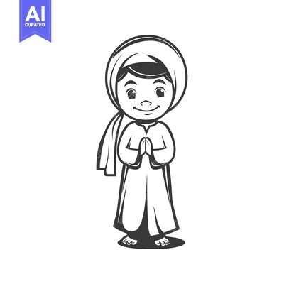 Cartoon illustration of a young person in traditional Islamic attire p