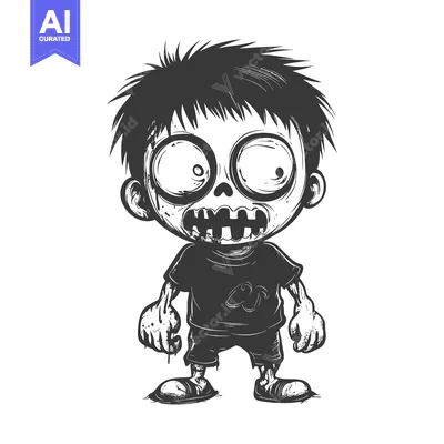 Premium design asset: Cartoon Illustration of a Zombie Boy with a Wide-Eyed Expression
