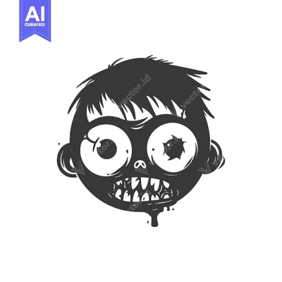 Aset premium populer: Cartoon illustration of a zombie head with a missing eye