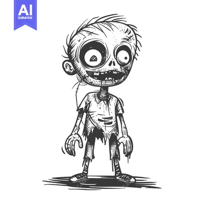 Popular premium asset: Cartoon illustration of a zombie with a stitched mouth, wide eyes, and