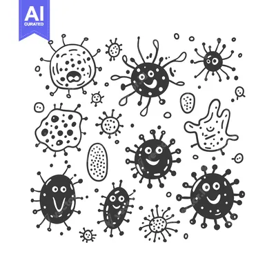 Aset premium populer: Cartoon illustration of happy smiling microbes
