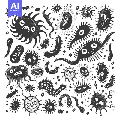 Premium design asset: Cartoon Illustration of Various Bacteria and Microorganisms