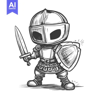 Aset premium populer: Cartoon Knight Holding Sword and Shield