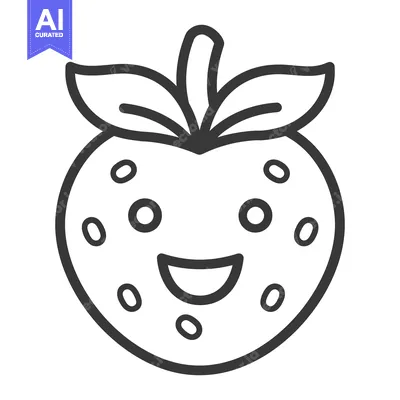 Aset desain premium: A happy strawberry cartoon with smiling face and green leaves