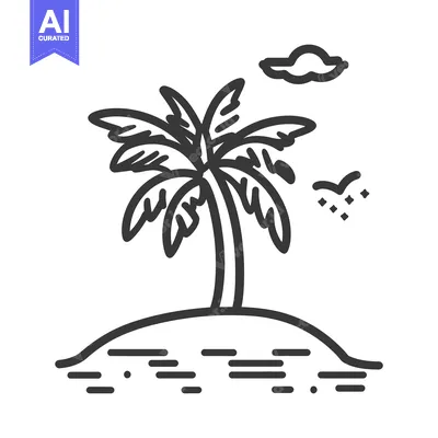 Popular premium asset: A simple line drawing of a tropical island scene