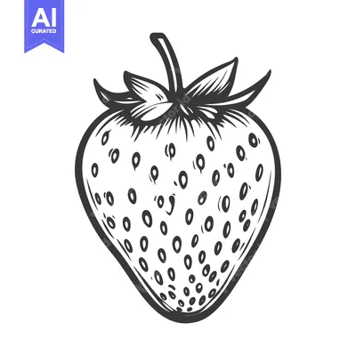 Aset premium populer: A detailed black and white illustration of a strawberry fruit