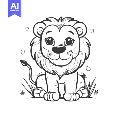 Popular premium asset: Cartoon Lion Cub Sitting in Grass with Hearts