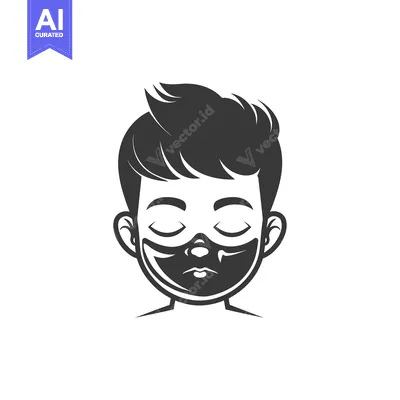 Aset desain premium: Cartoon Man with Closed Eyes and Black Facial Mask