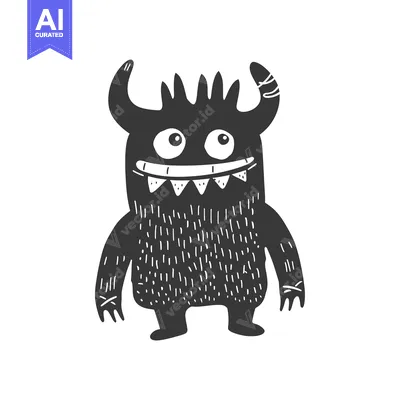Aset desain premium: Cartoon monster with a big smile and horns