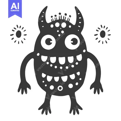 Premium design asset: Cartoon Monster with Big Eyes, Horns, and a Wide Grin