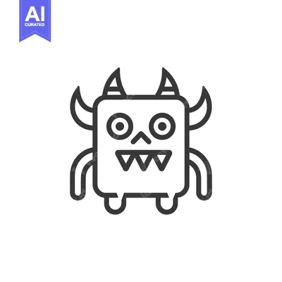 Aset desain premium: Cartoon Monster with Horns, Big Eyes, and Teeth
