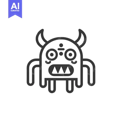 Aset desain premium: Cartoon monster with horns, large eyes, and sharp teeth