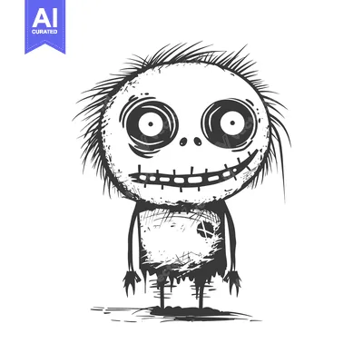 Cartoon Monster with Stitched Mouth and Large Eyes