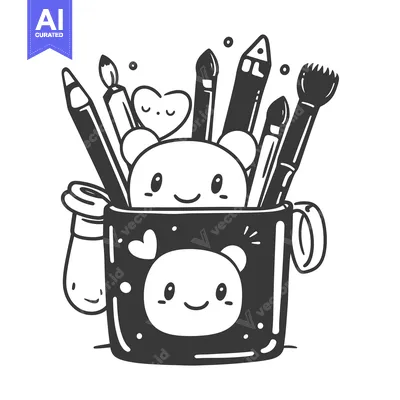 Popular premium asset: Cartoon Mug with Bear Face and Art Supplies