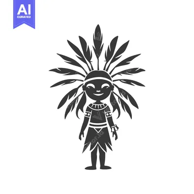 Premium design asset: Cartoon Native American with Feather Headdress