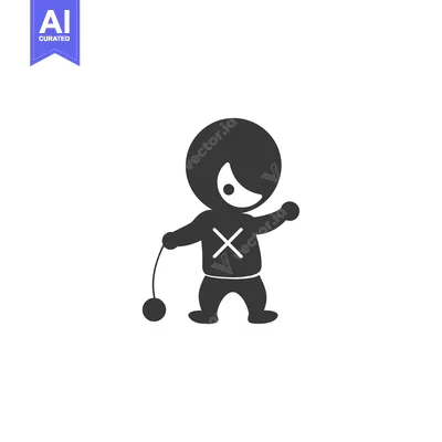 Aset desain premium: Cartoon of a Child Playing with a Yo-Yo