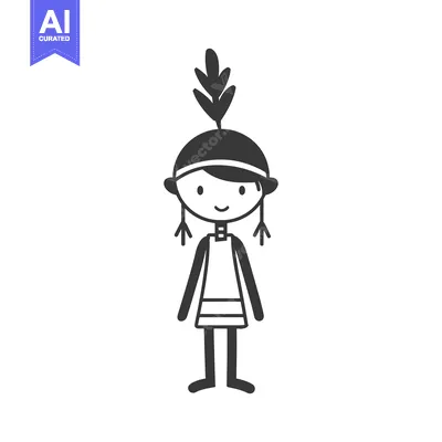 Premium design asset: Cartoon of a smiling person wearing a traditional Native American head