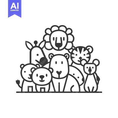 Aset premium populer: Cartoon outline illustration of a group of animals