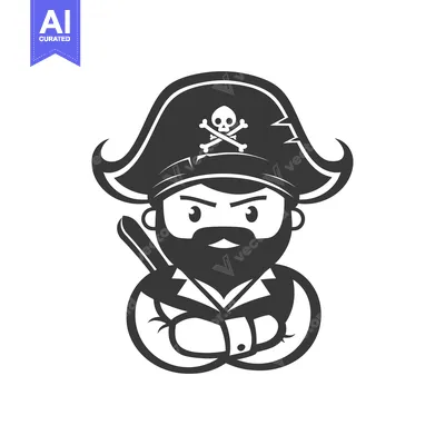 Aset desain premium: Cartoon Pirate with Crossed Bones Skull Hat and Sword