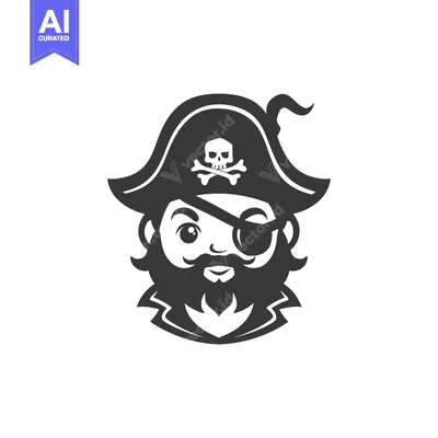 Aset desain premium: Cartoon Pirate with Eyepatch and Skull and Crossbones Hat