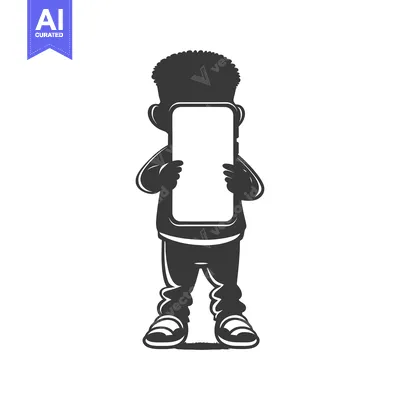 Aset premium populer: Cartoon Silhouette of a Person Holding a Smartphone