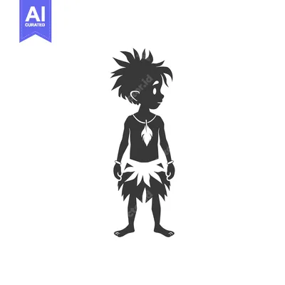 Cartoon Silhouette of a Primitive Man with Feather Necklace