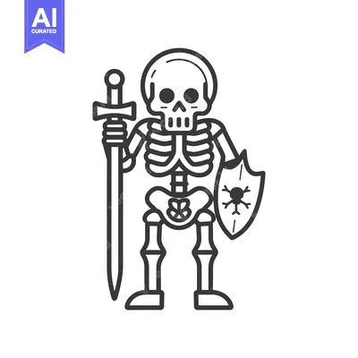Aset premium populer: Cartoon Skeleton Holding Sword and Shield