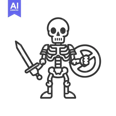 Premium design asset: Cartoon Skeleton Warrior with Sword and Shield
