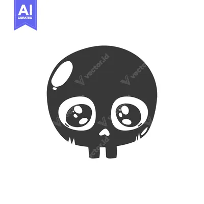Aset desain premium: Cartoon Skull with Large Eyes and a Small Nose