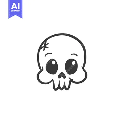 Aset desain premium: Cartoon Skull with Large Eyes and Crack