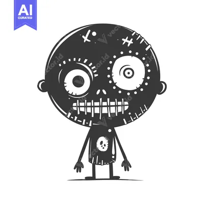Aset desain premium: Cartoon stitched monster with a stitched smile and one eye