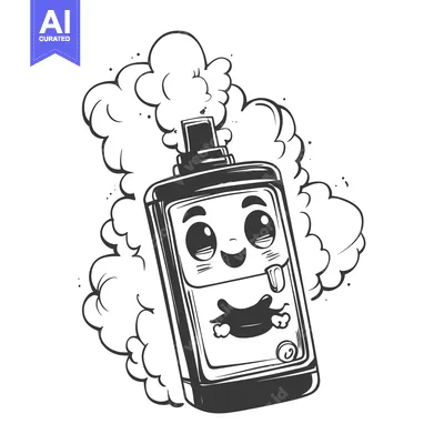 Aset premium populer: Cartoon Vape Mod With Smiling Face Exhaling Smoke Clouds