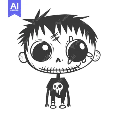 Aset premium populer: Cartoon Zombie Boy with Stitched Mouth and Skull Shirt